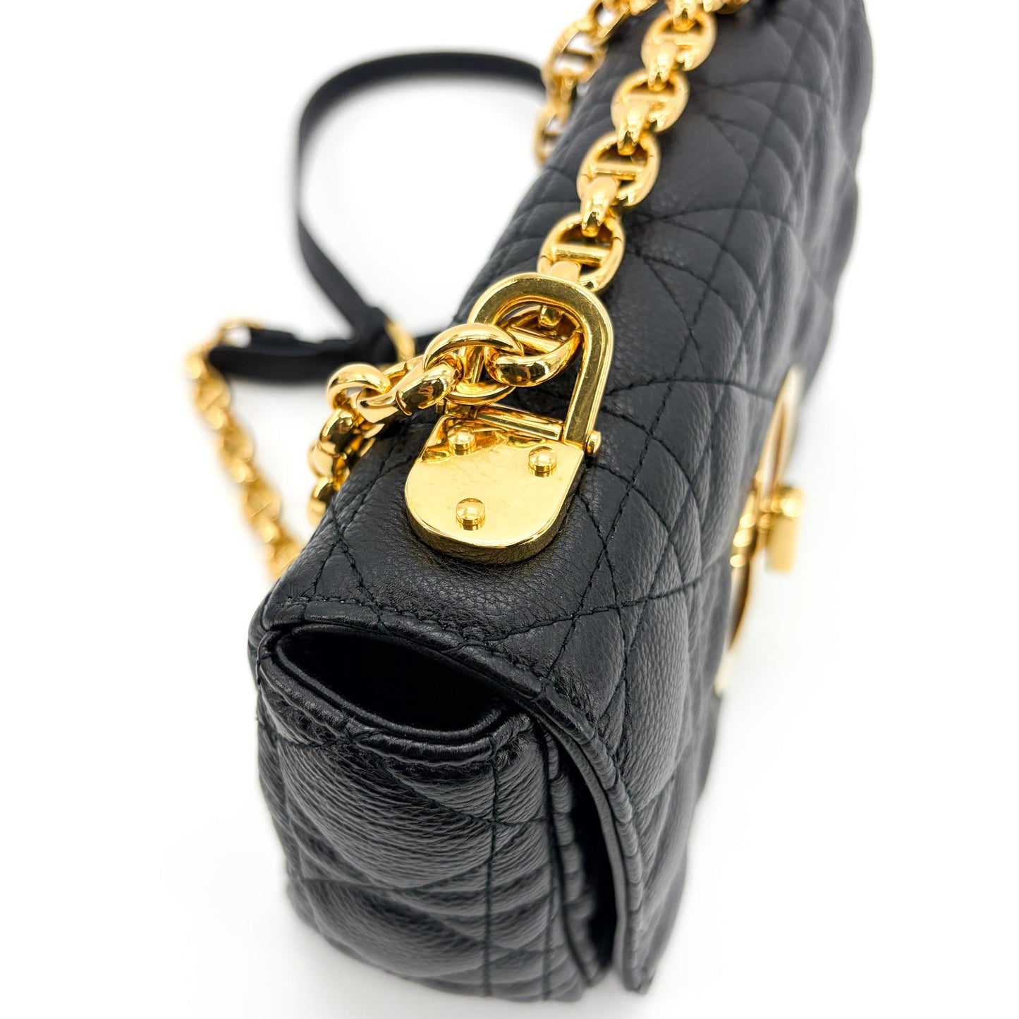 Dior Medium Caro Bag Black Cannage Calfskin Gold Hardware