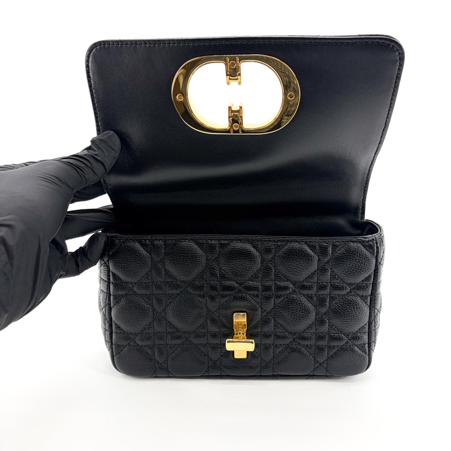 Dior Medium Caro Bag Black Cannage Calfskin Gold Hardware