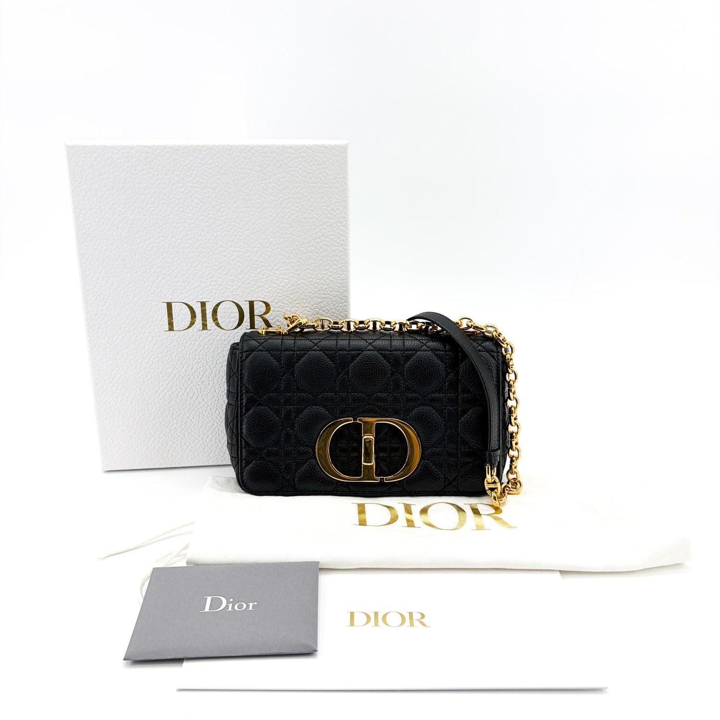 Dior Medium Caro Bag Black Cannage Calfskin Gold Hardware