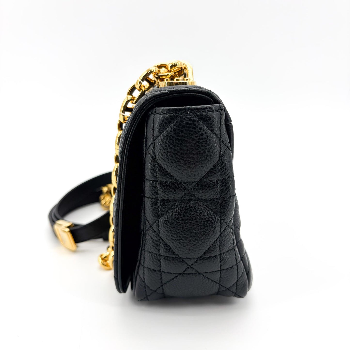 Dior Medium Caro Bag Black Cannage Calfskin Gold Hardware