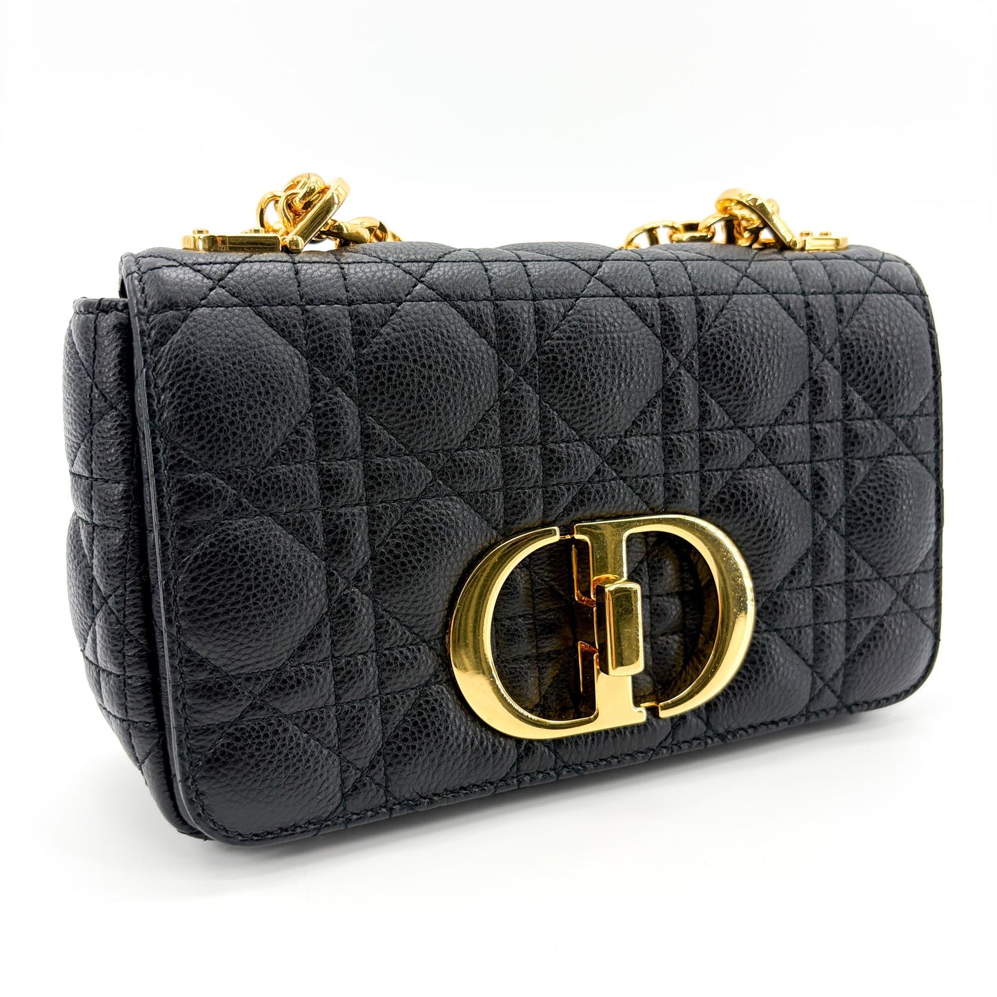 Dior Medium Caro Bag Black Cannage Calfskin Gold Hardware