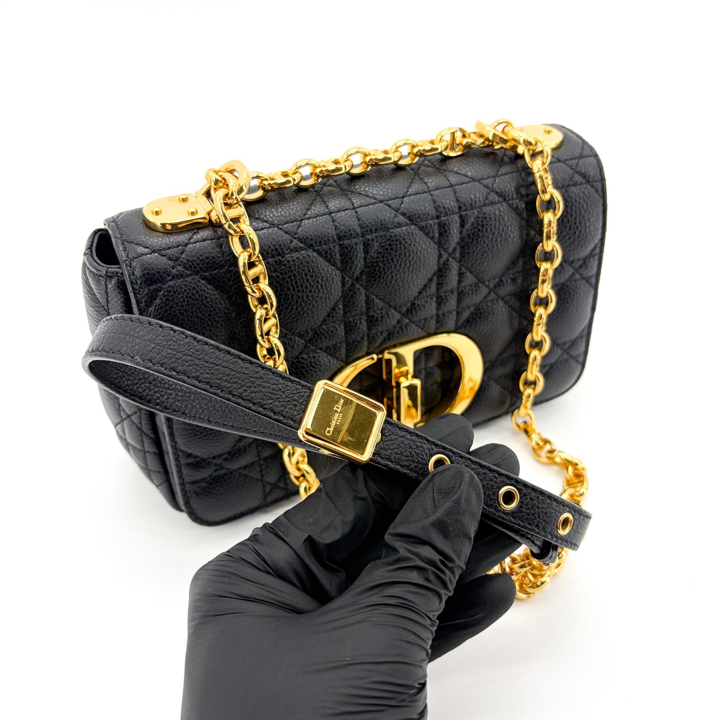 Dior Medium Caro Bag Black Cannage Calfskin Gold Hardware