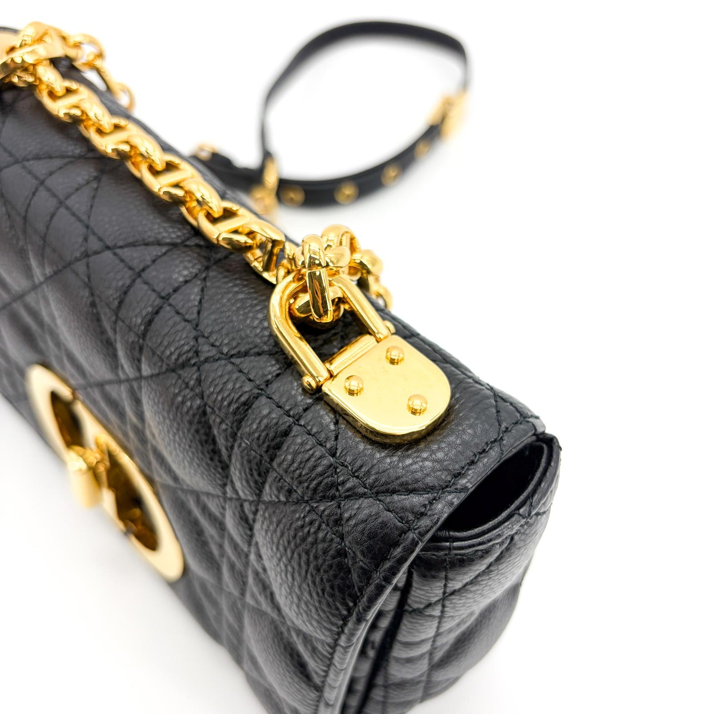 Dior Medium Caro Bag Black Cannage Calfskin Gold Hardware