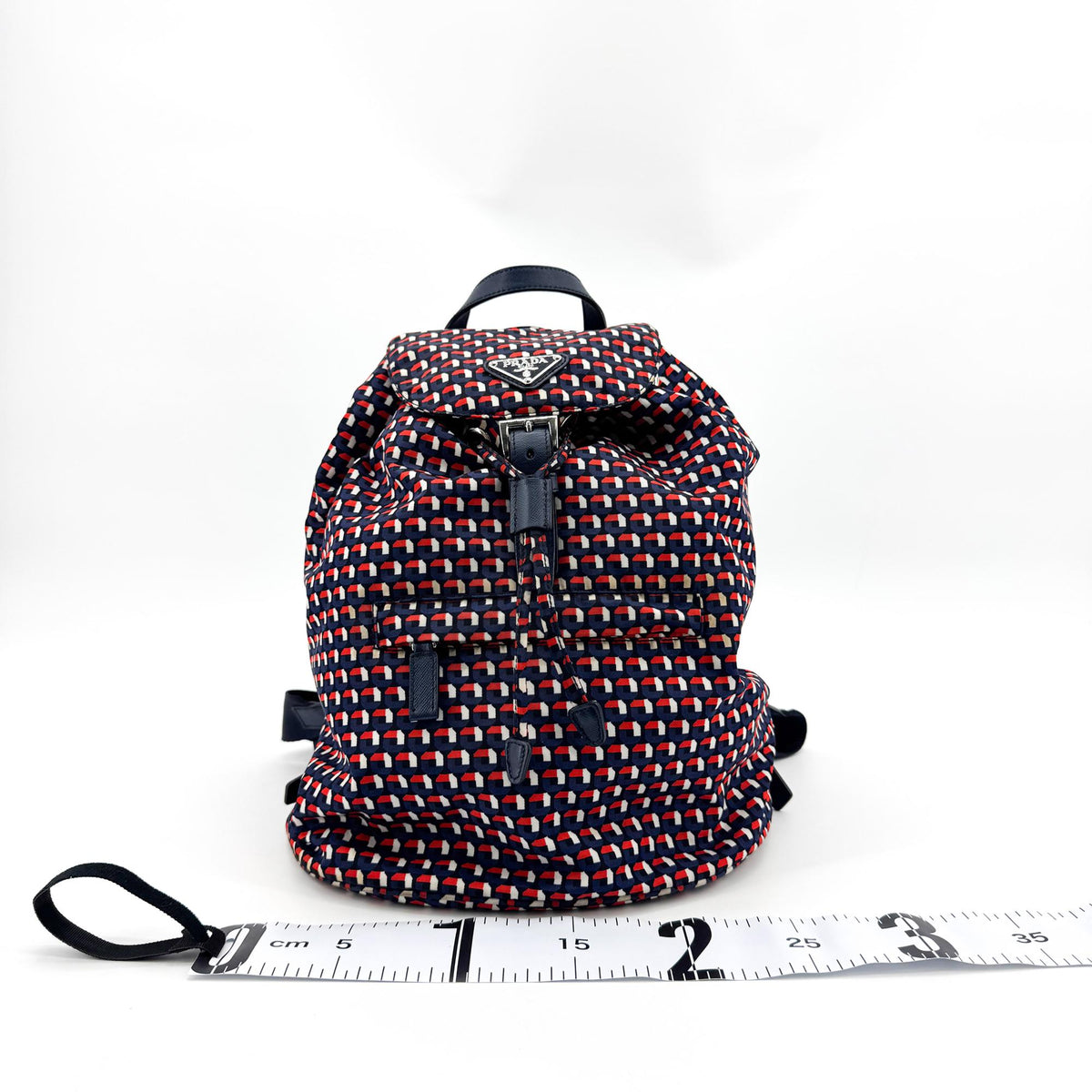 Prada Geometric Print Nylon Backpack Navy Red