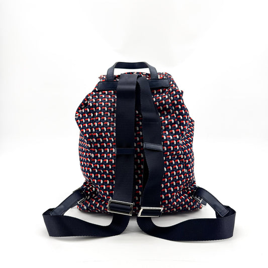 Prada Geometric Print Nylon Backpack Navy Red