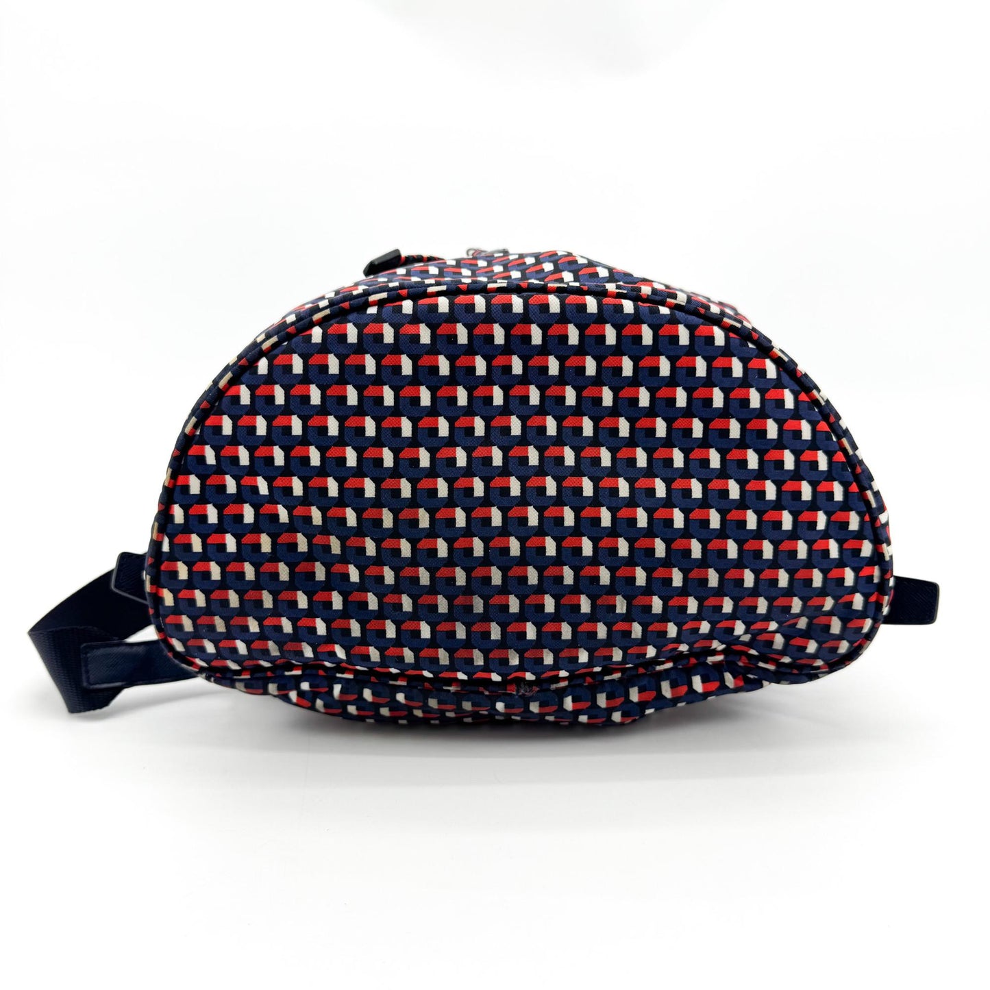 Prada Geometric Print Nylon Backpack Navy Red