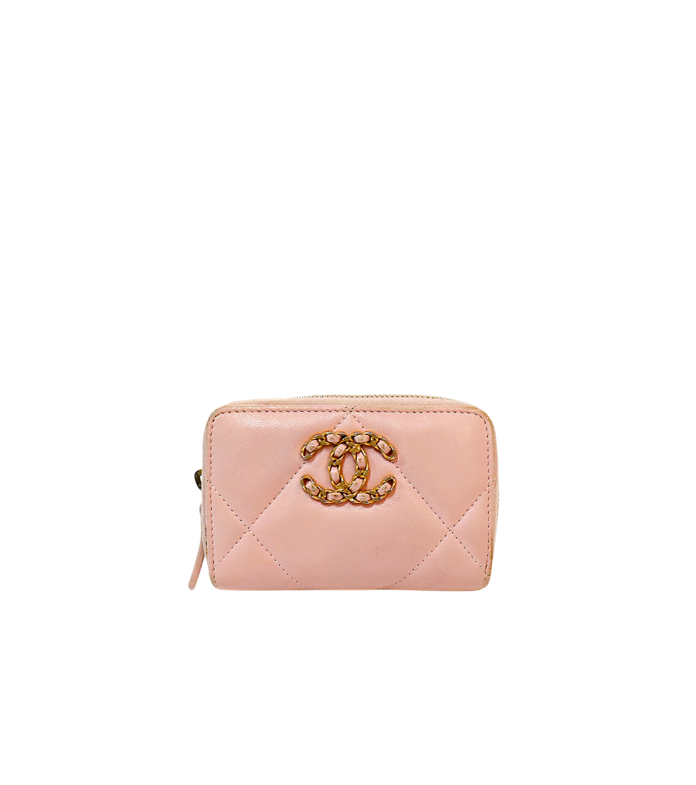Chanel Pink Lambskin 19 Zipper Card Wallet