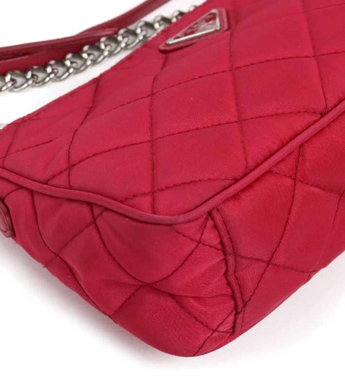 Prada Pink Nylon Quilted Chain Shoulder Bag