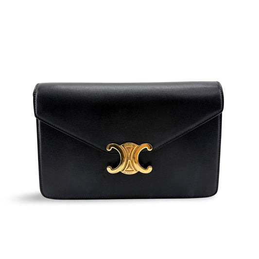 Celine Triomphe Shiny Calfskin Clutch Black