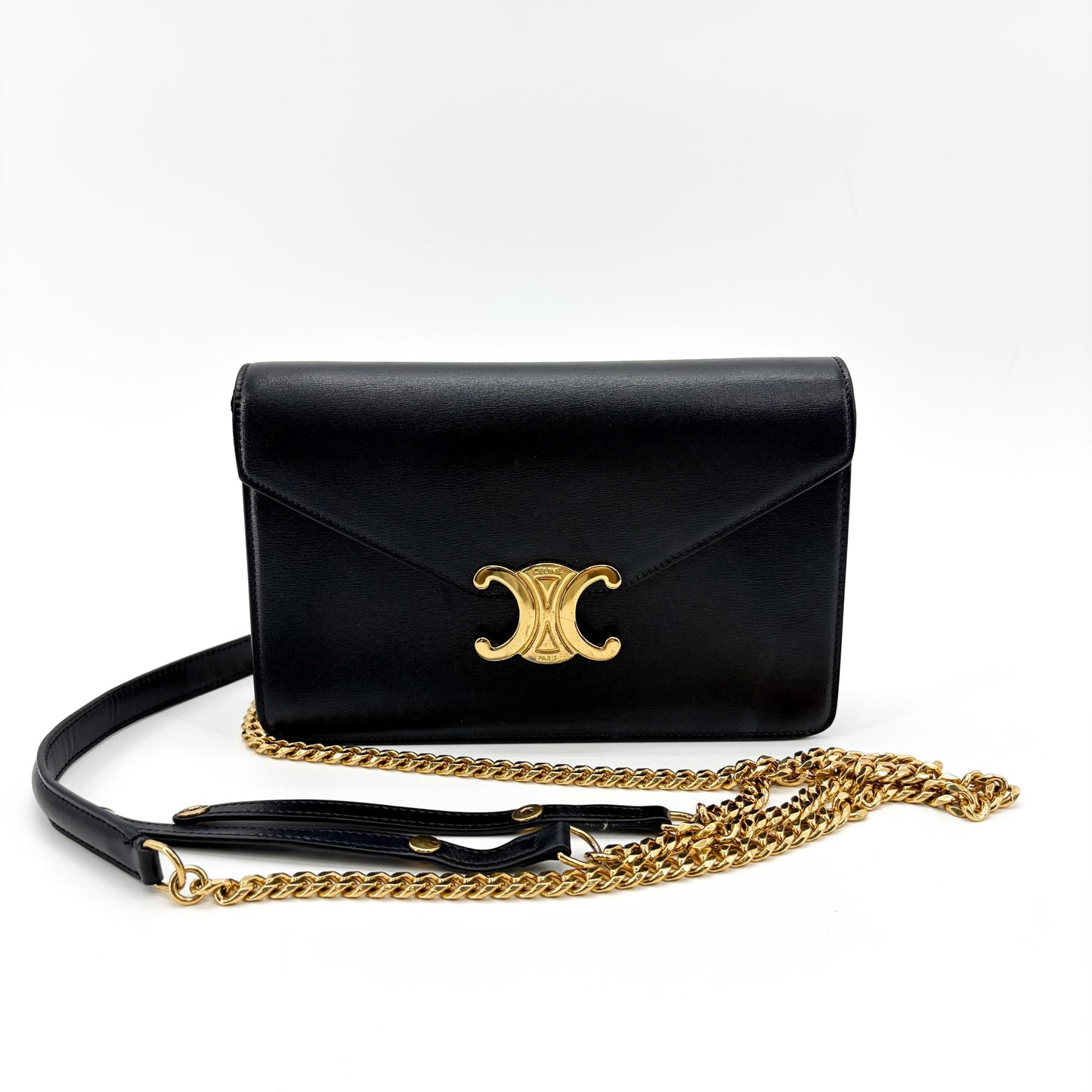Celine Triomphe Shiny Calfskin Clutch Black