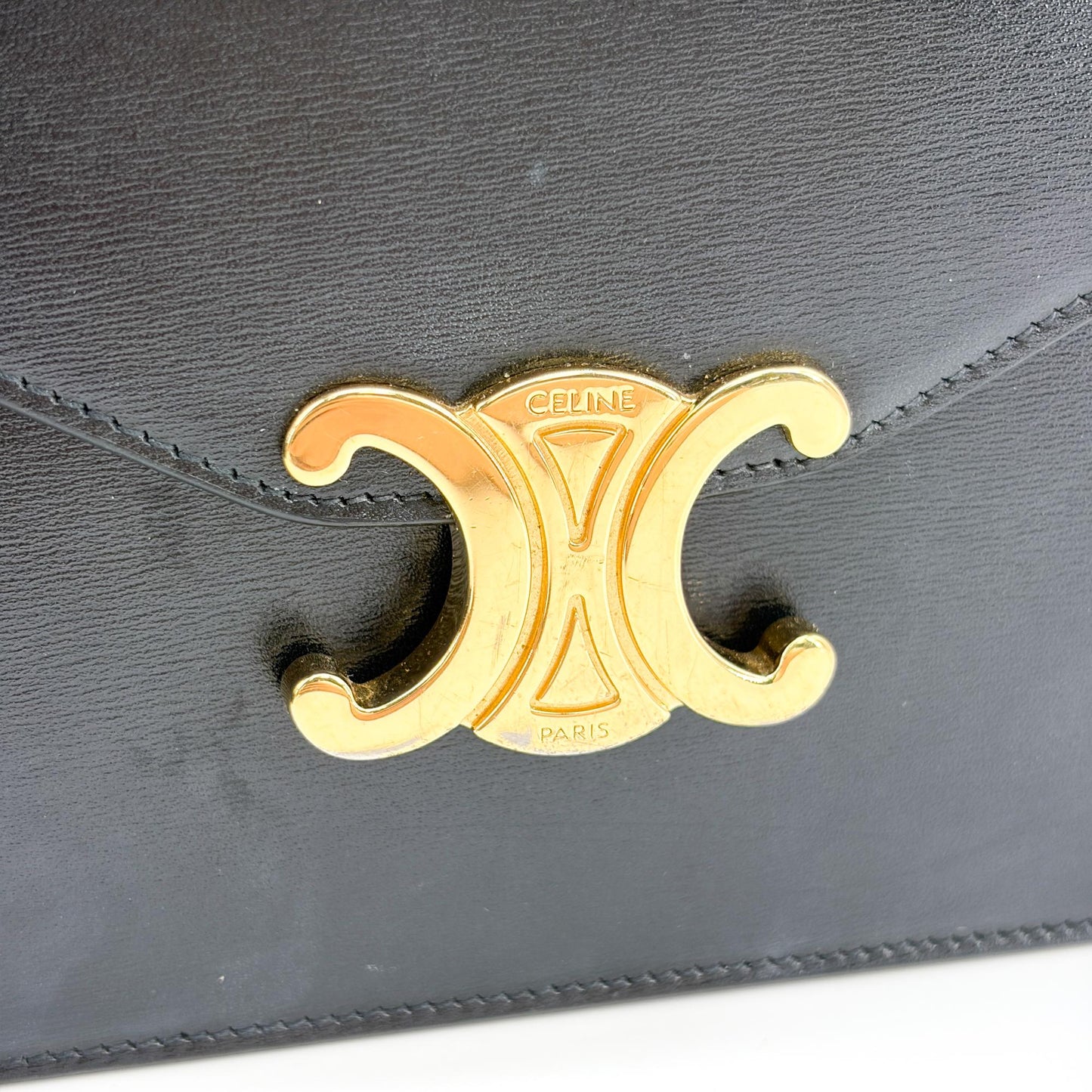 Celine Triomphe Shiny Calfskin Clutch Black