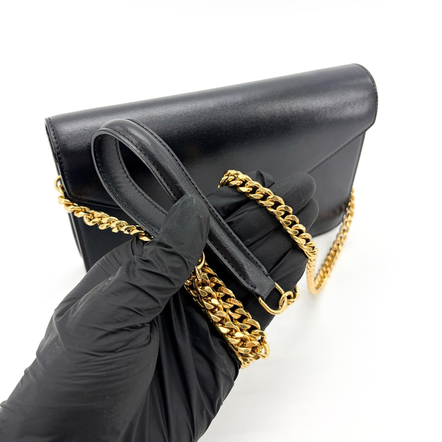 Celine Triomphe Shiny Calfskin Clutch Black