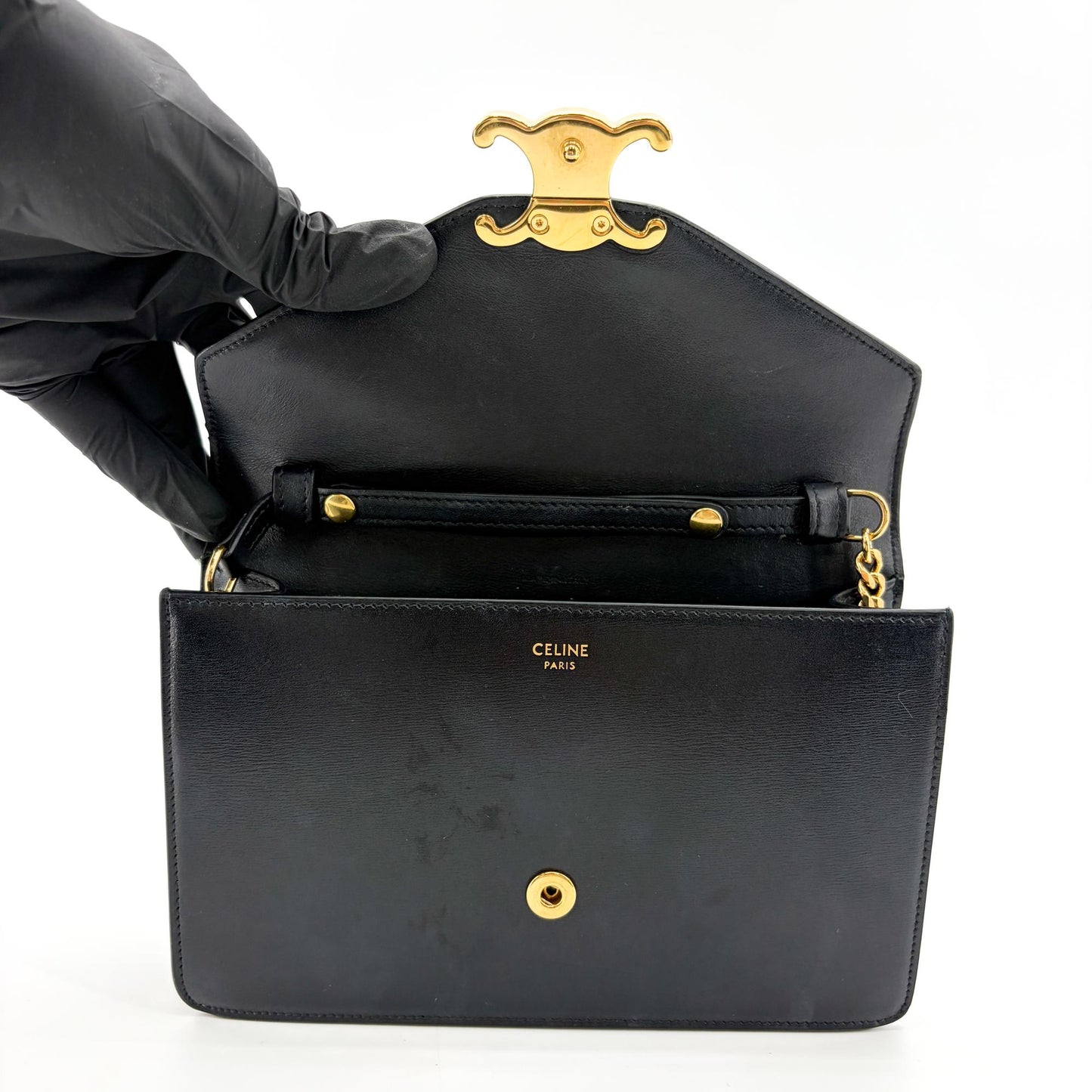 Celine Triomphe Shiny Calfskin Clutch Black