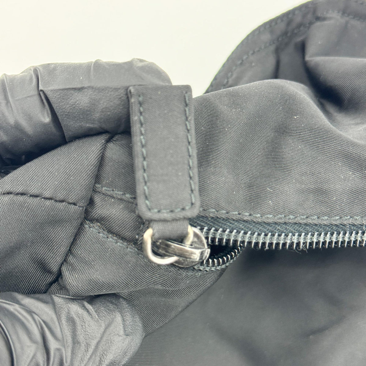Prada Re-Nylon Leather Handle Tote Bag Black