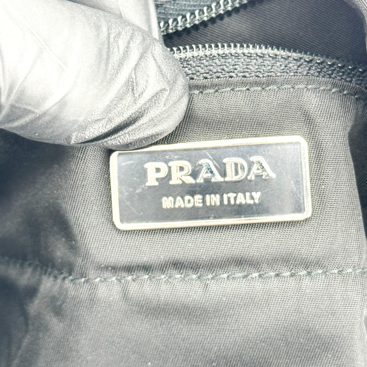 Prada Re-Nylon Leather Handle Tote Bag Black