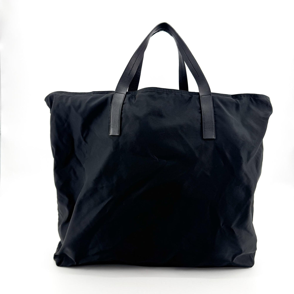Prada Re-Nylon Leather Handle Tote Bag Black