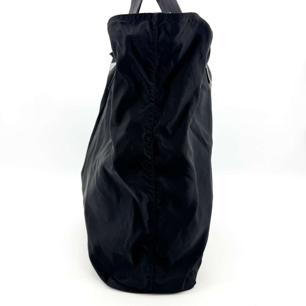 Prada Re-Nylon Leather Handle Tote Bag Black