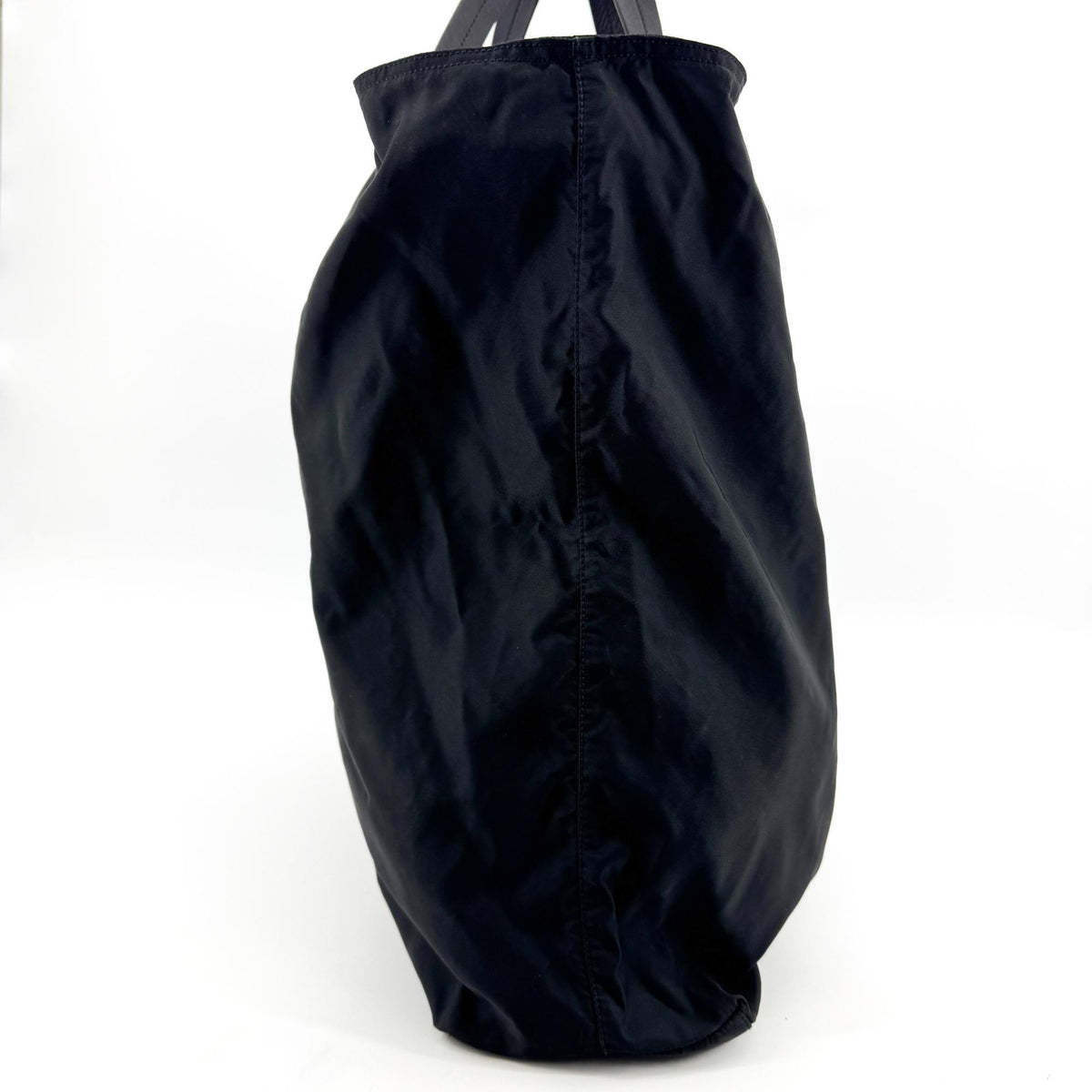 Prada Re-Nylon Leather Handle Tote Bag Black
