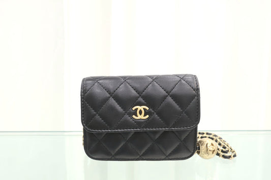 Lambskin Gold Ball Chain Flap Card Wallet Shoulder Bag