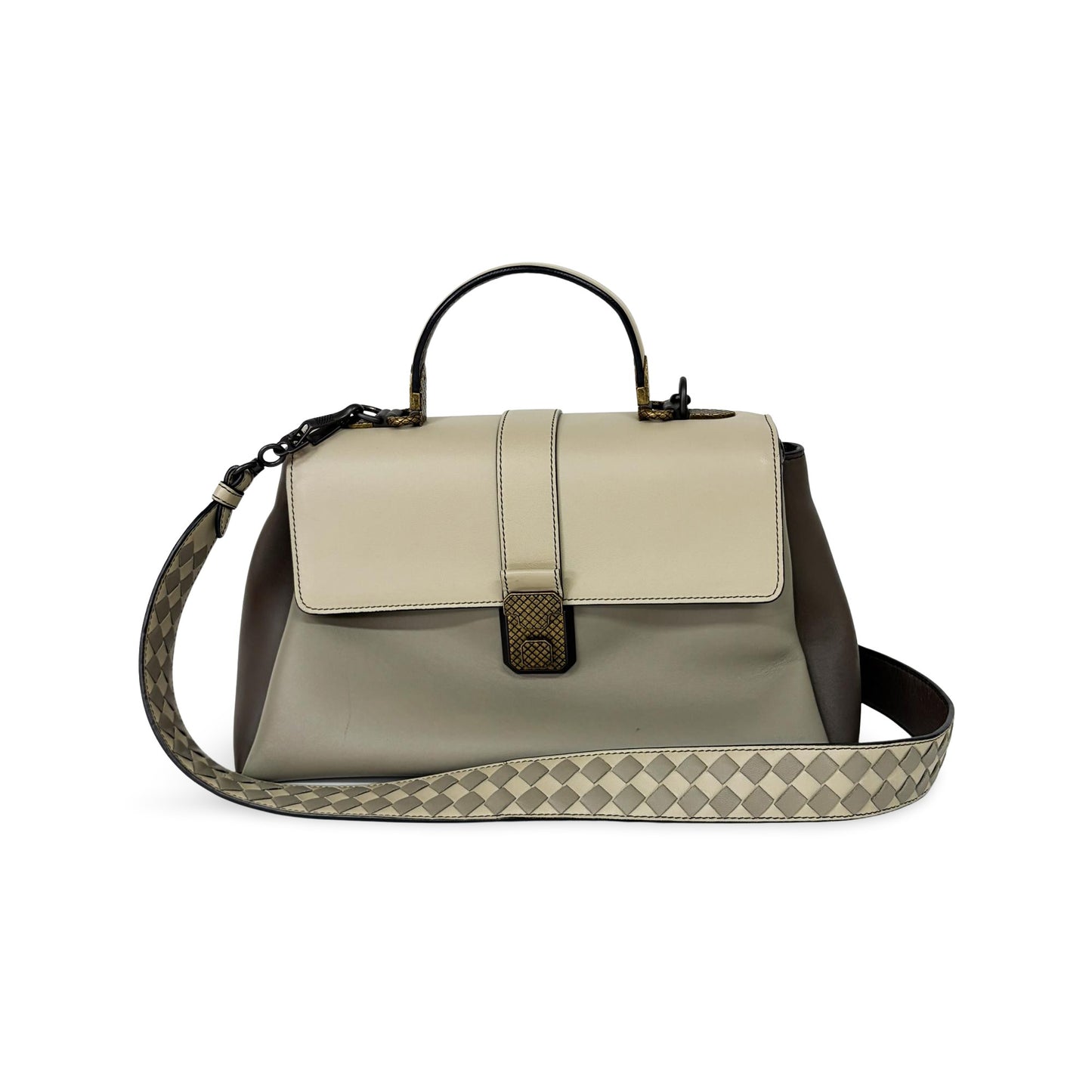 Bottega Veneta Medium Piazza Bag Tricolor (Ivory/Gray/Brown)