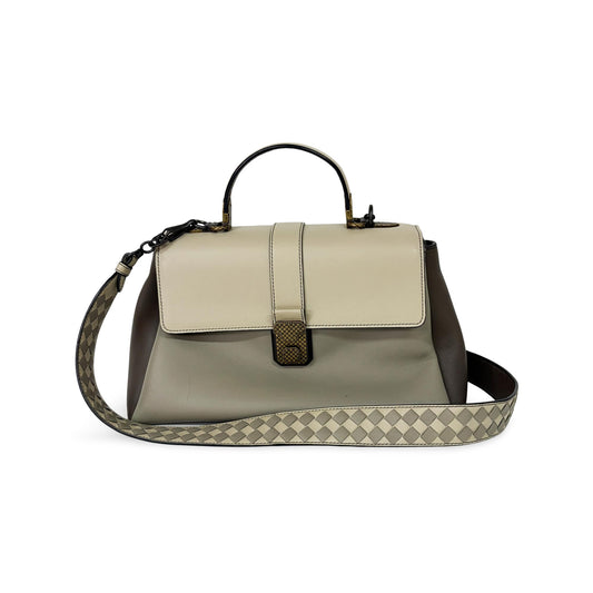 Bottega Veneta Medium Piazza Bag Tricolor (Ivory/Gray/Brown)