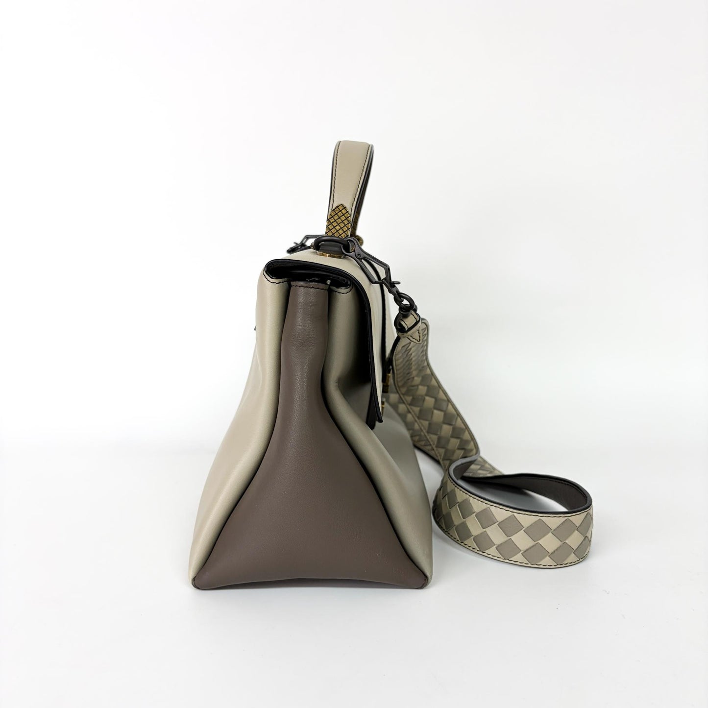 Bottega Veneta Medium Piazza Bag Tricolor (Ivory/Gray/Brown)