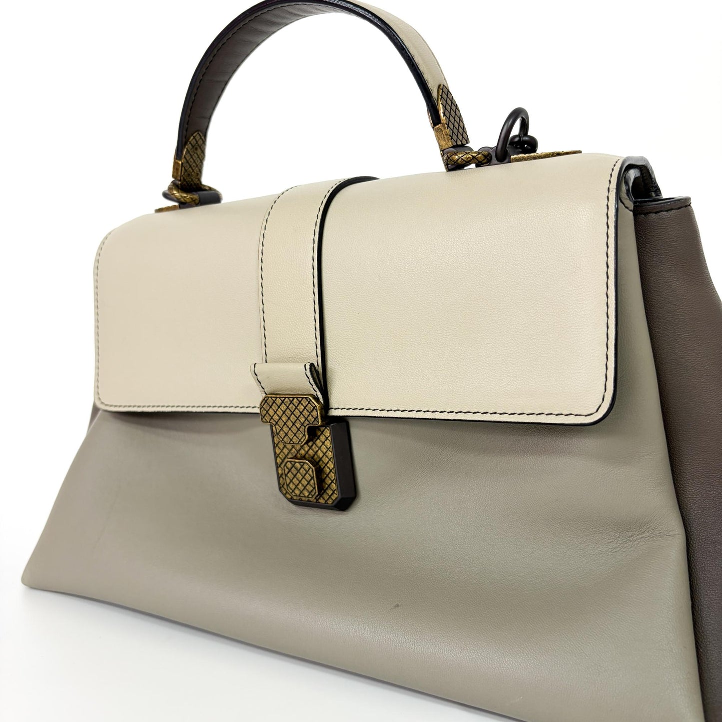 Bottega Veneta Medium Piazza Bag Tricolor (Ivory/Gray/Brown)