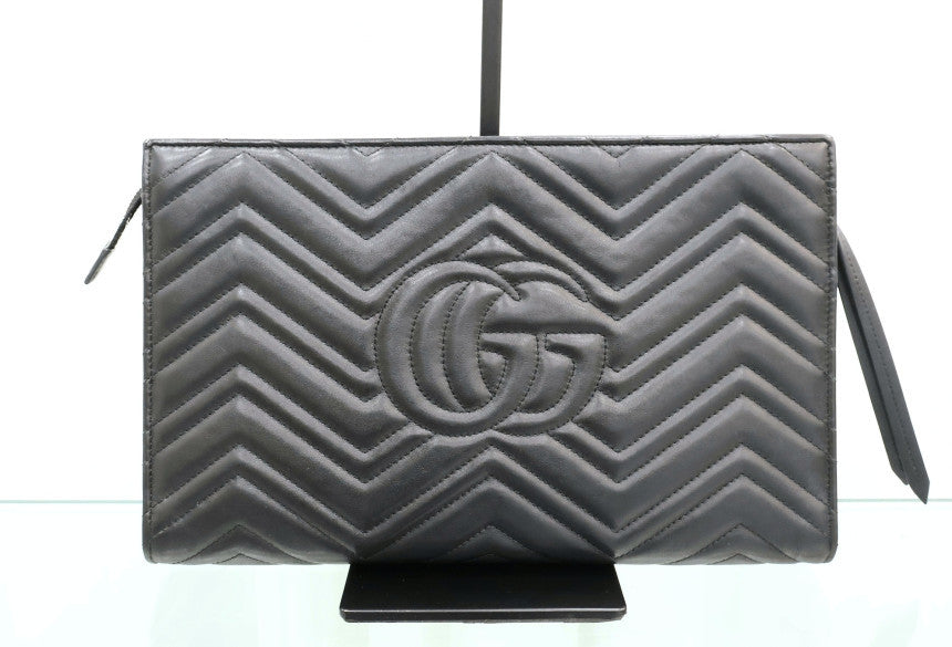 GG Marmont Matelassé Clutch Black Gold Hardware 448450