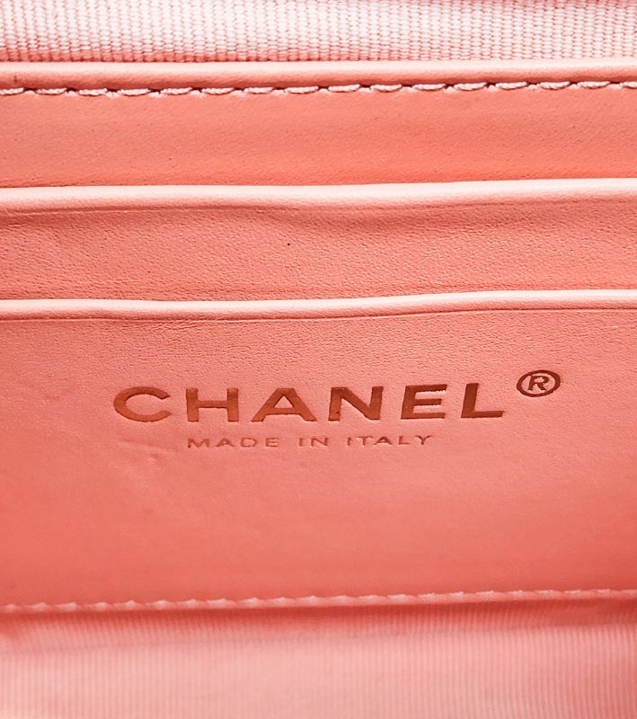 Chanel Coral Caviar Quilted CC Top-Handle Box Bag with Built-in Chip
