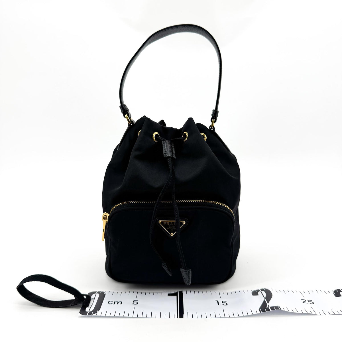 Prada Re-Ylon Duet Bucket Bag Black with Gold Hardware