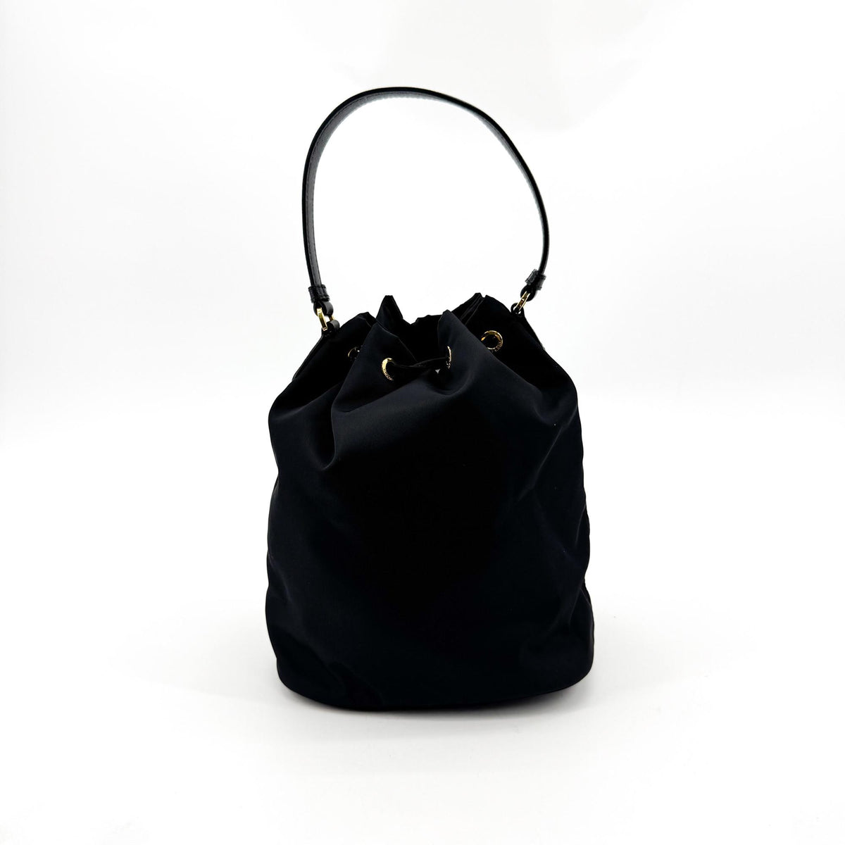 Prada Re-Ylon Duet Bucket Bag Black with Gold Hardware