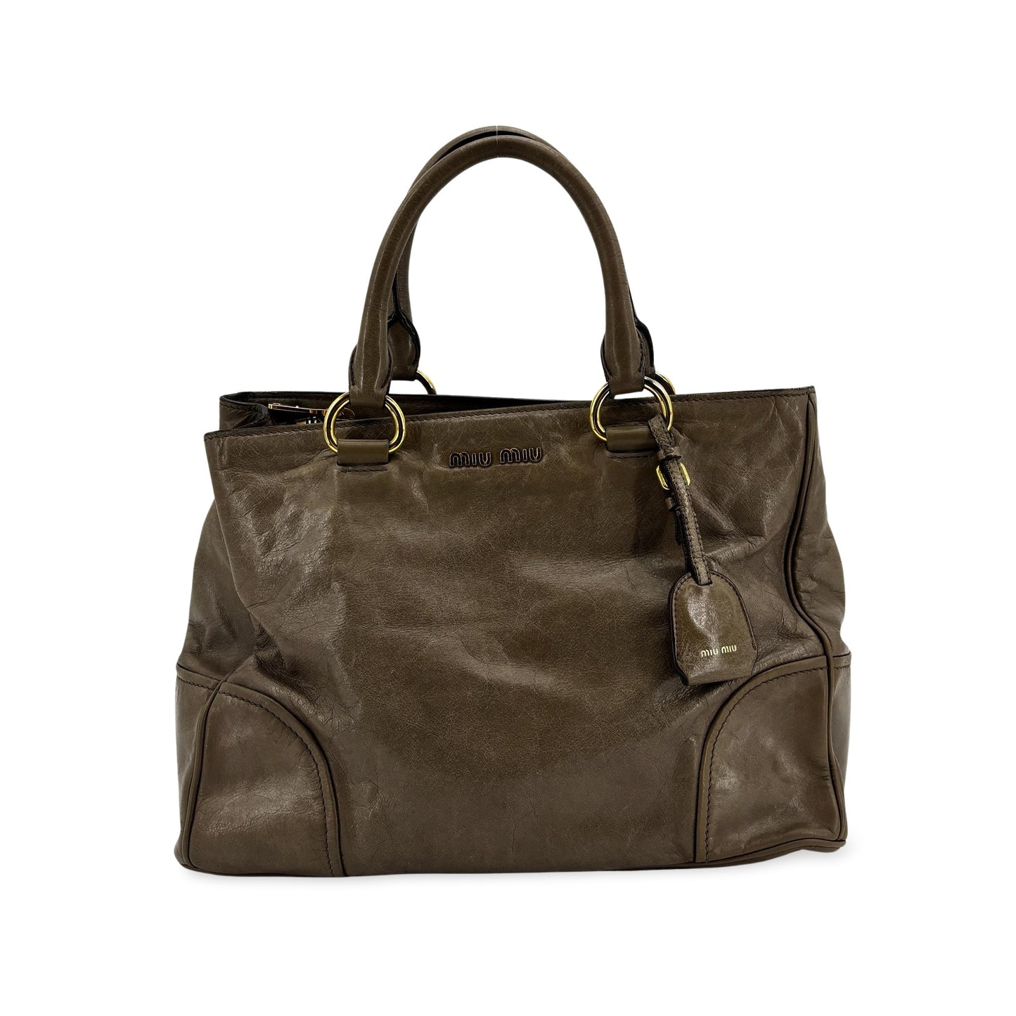 Miu Miu Vitello Shine Tote Bag Brown