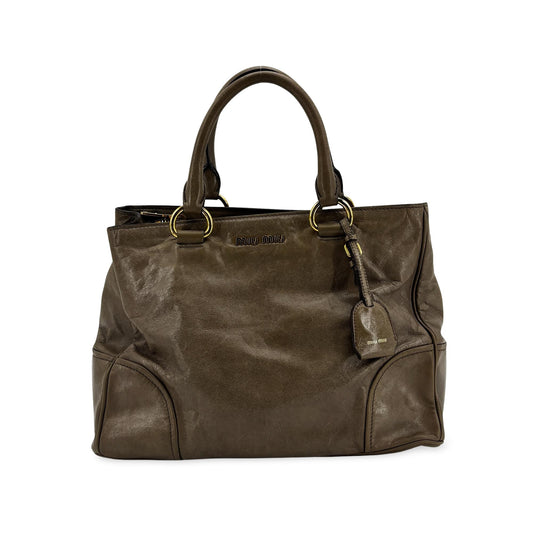Miu Miu Vitello Shine Tote Bag Brown