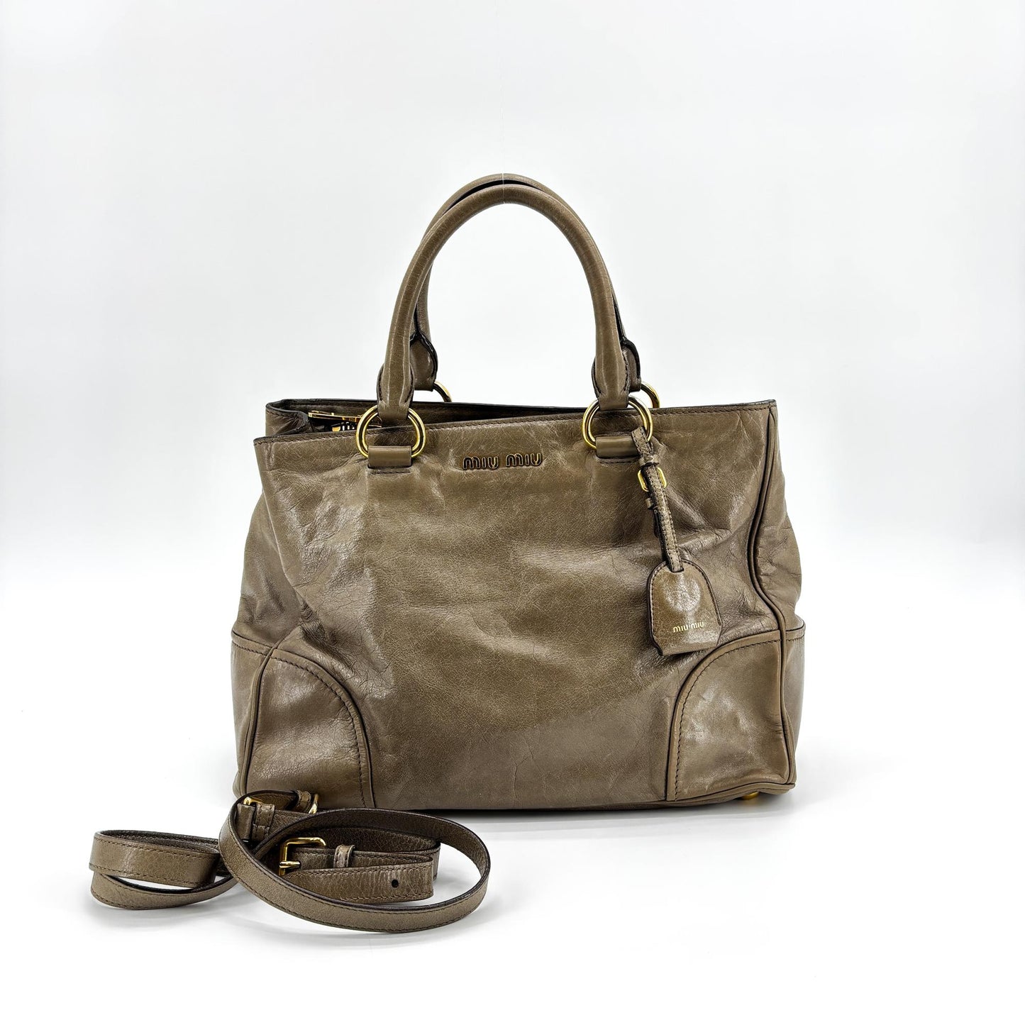 Miu Miu Vitello Shine Tote Bag Brown
