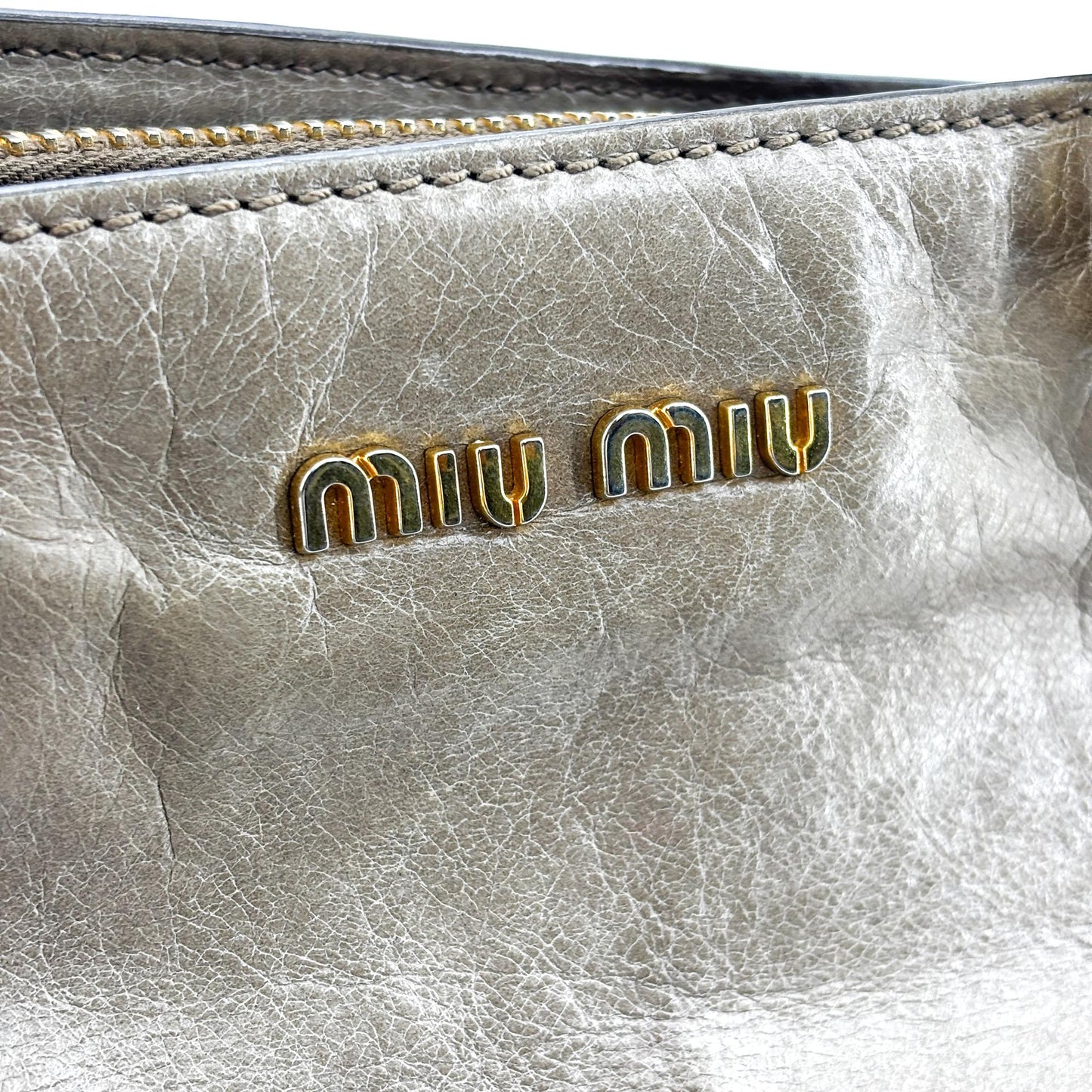 Miu Miu Vitello Shine Tote Bag Brown
