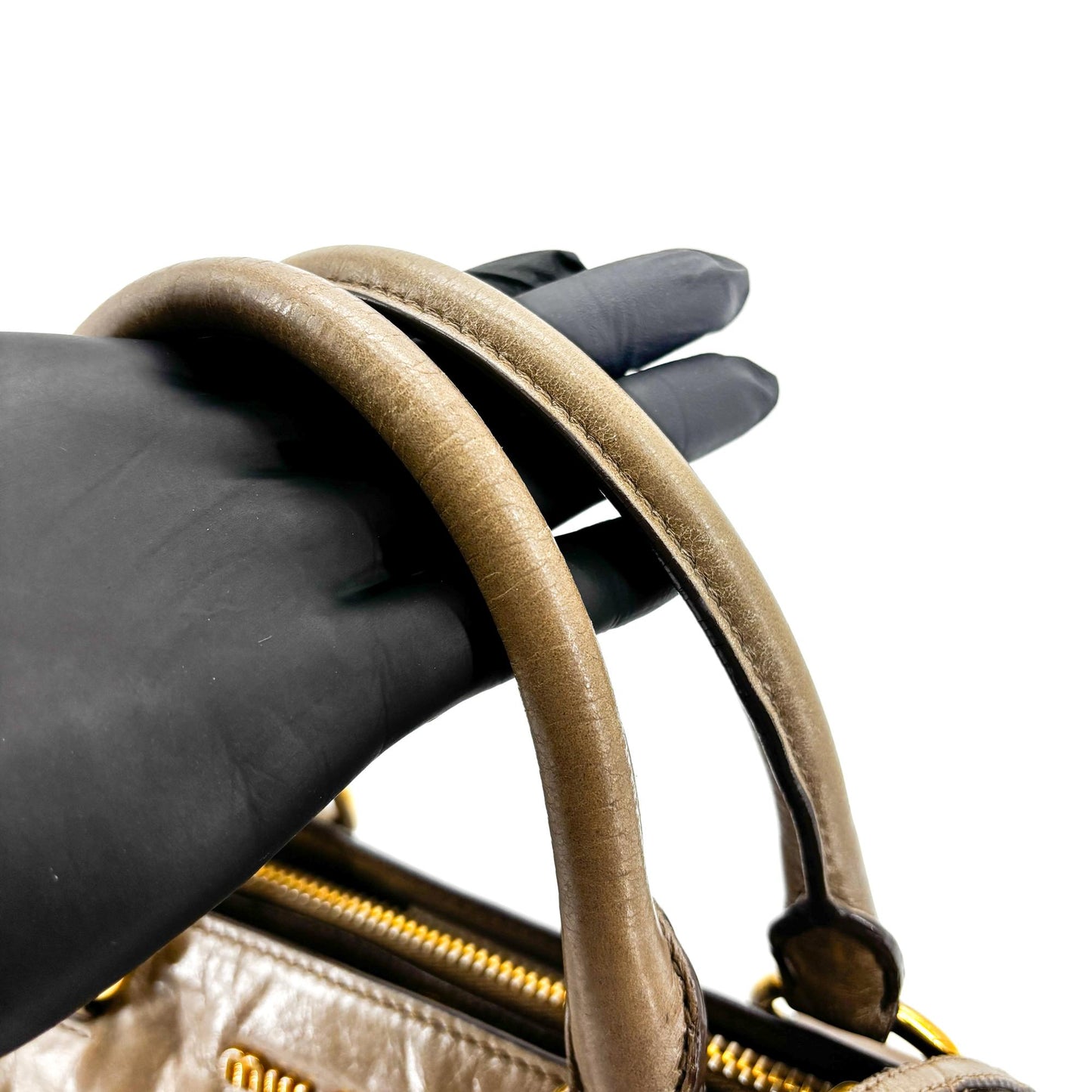Miu Miu Vitello Shine Tote Bag Brown