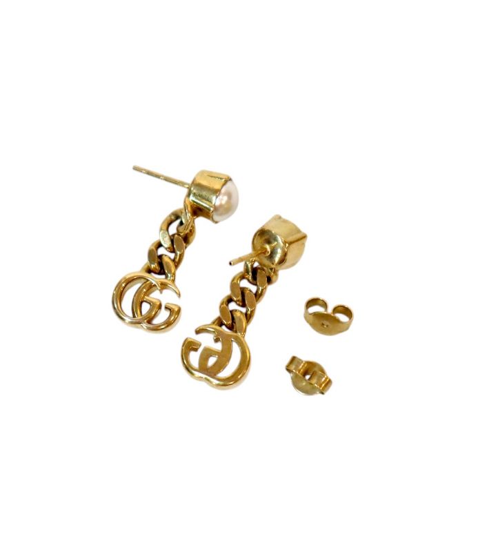 Gucci Pearl Double G Gold Earrings