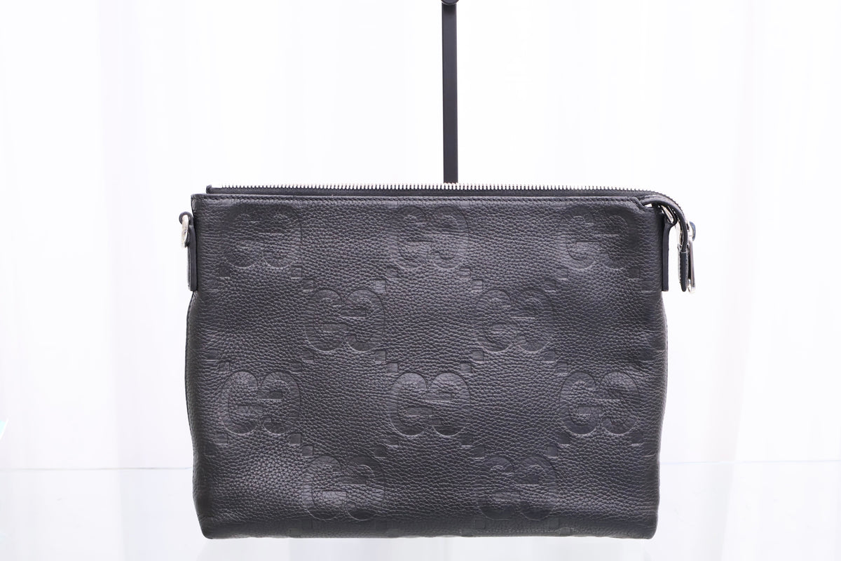 Jumbo GG Medium Leather Embossed Messenger Crossbody Bag 696009 Black