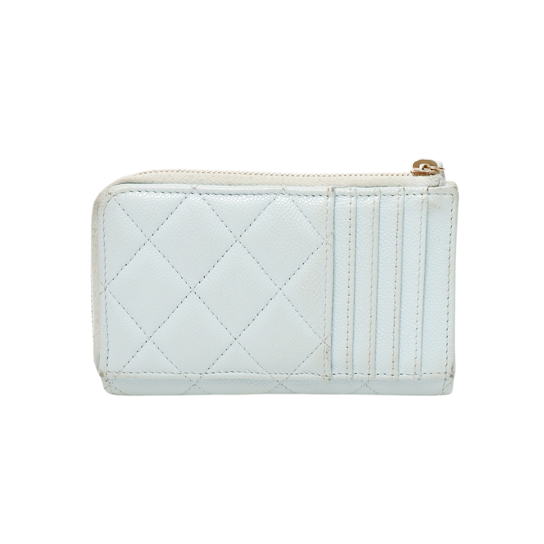 Chanel Sky Blue Caviar Classic Zipper Card Wallet