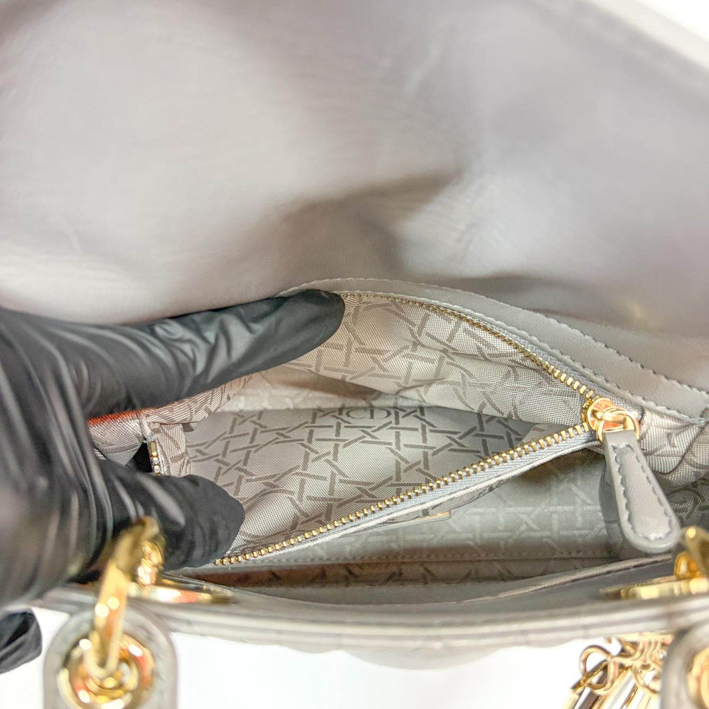 Dior Lady Dior Medium Bag Grey Lambskin Gold Hardware
