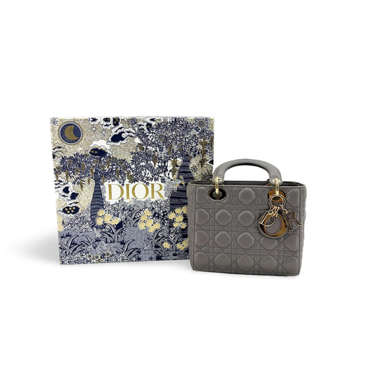 Dior Lady Dior Medium Bag Grey Lambskin Gold Hardware