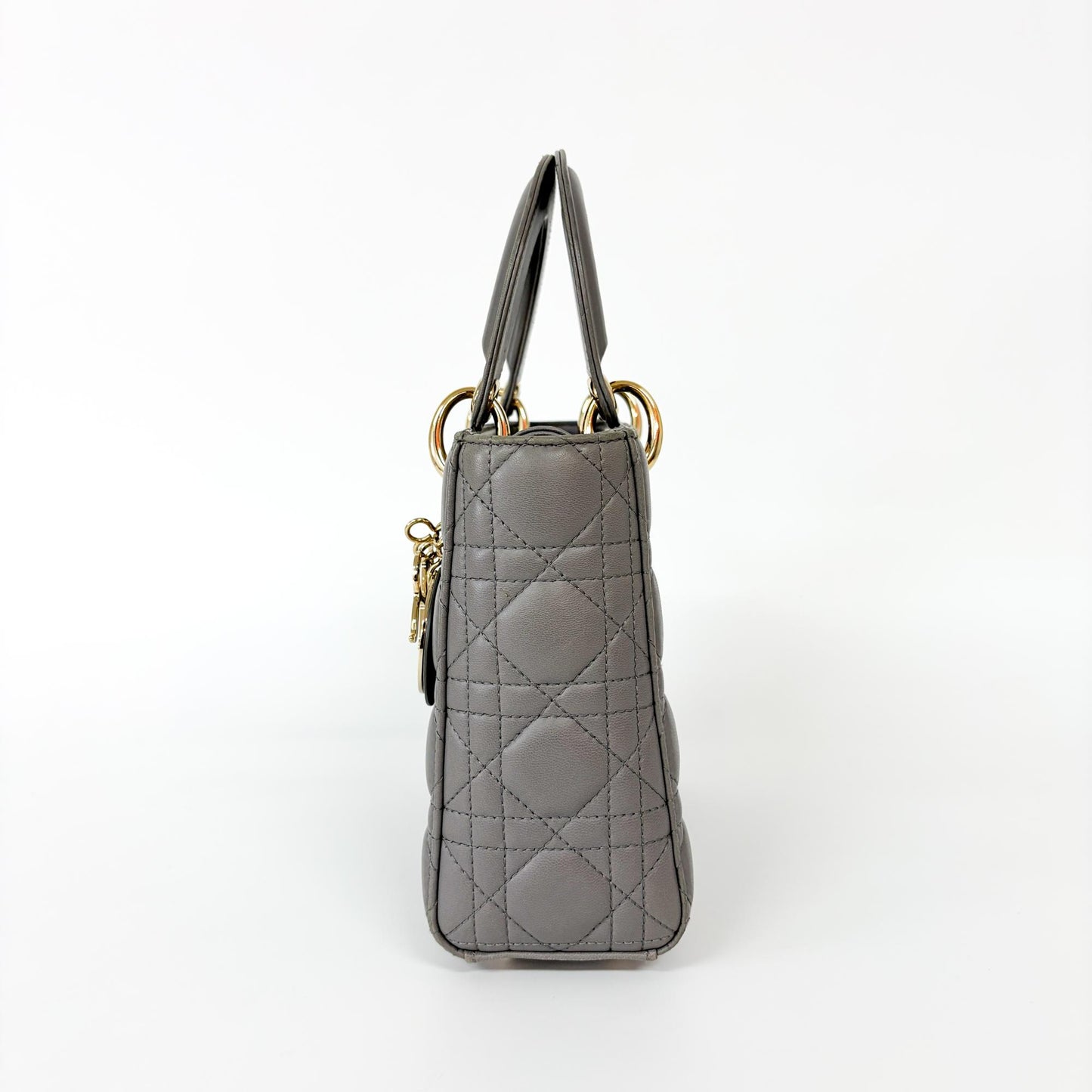 Dior Lady Dior Medium Bag Grey Lambskin Gold Hardware
