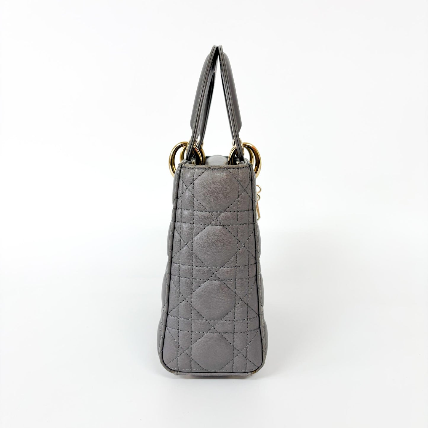 Dior Lady Dior Medium Bag Grey Lambskin Gold Hardware