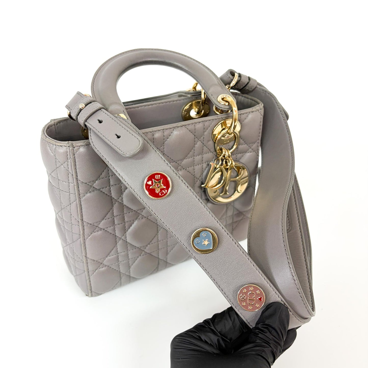 Dior Lady Dior Medium Bag Grey Lambskin Gold Hardware