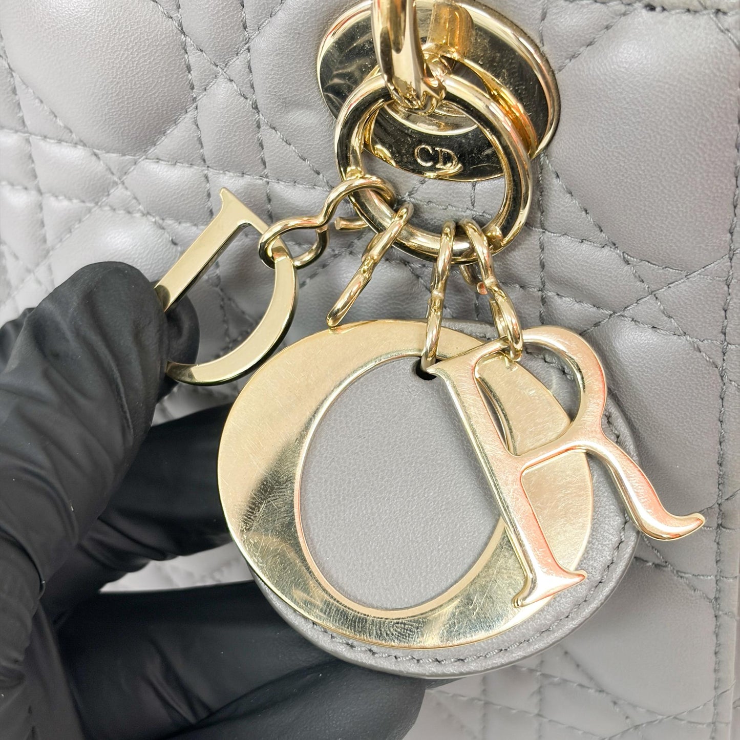 Dior Lady Dior Medium Bag Grey Lambskin Gold Hardware