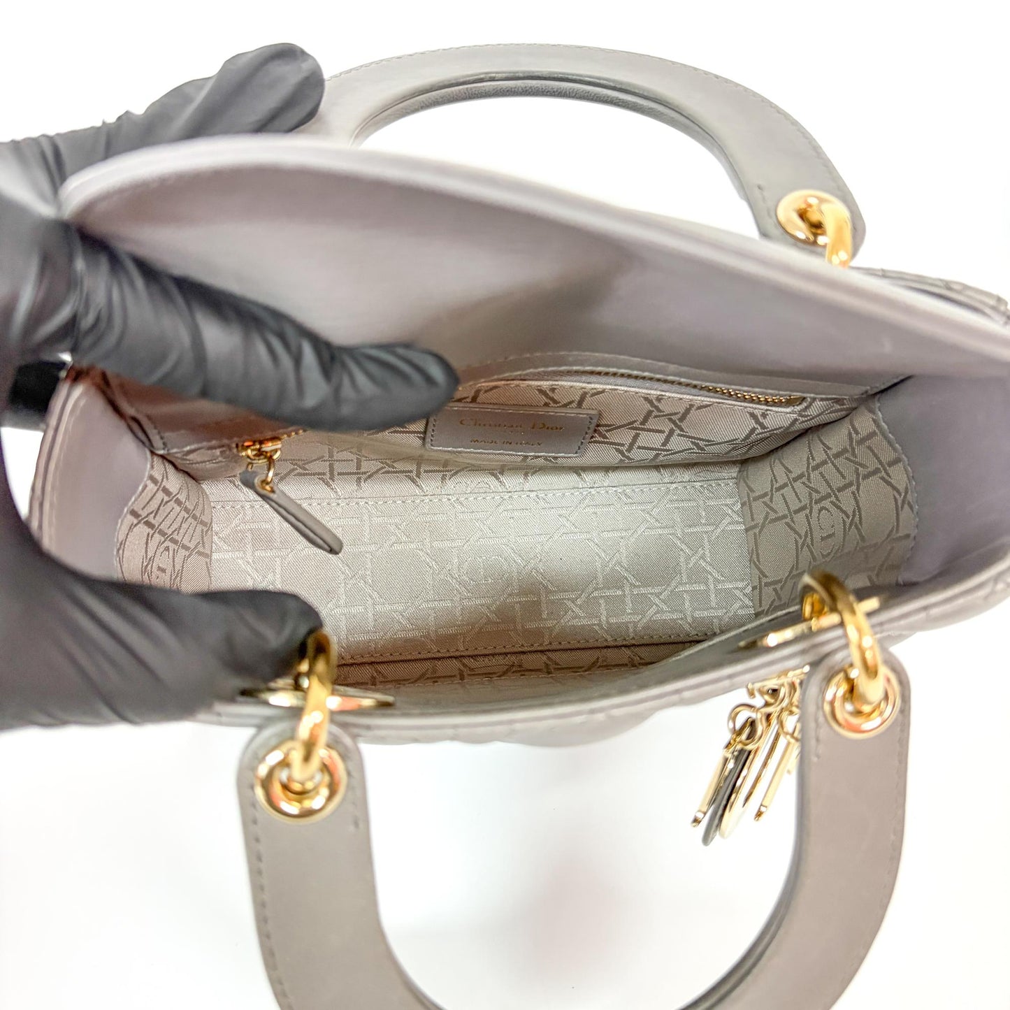 Dior Lady Dior Medium Bag Grey Lambskin Gold Hardware