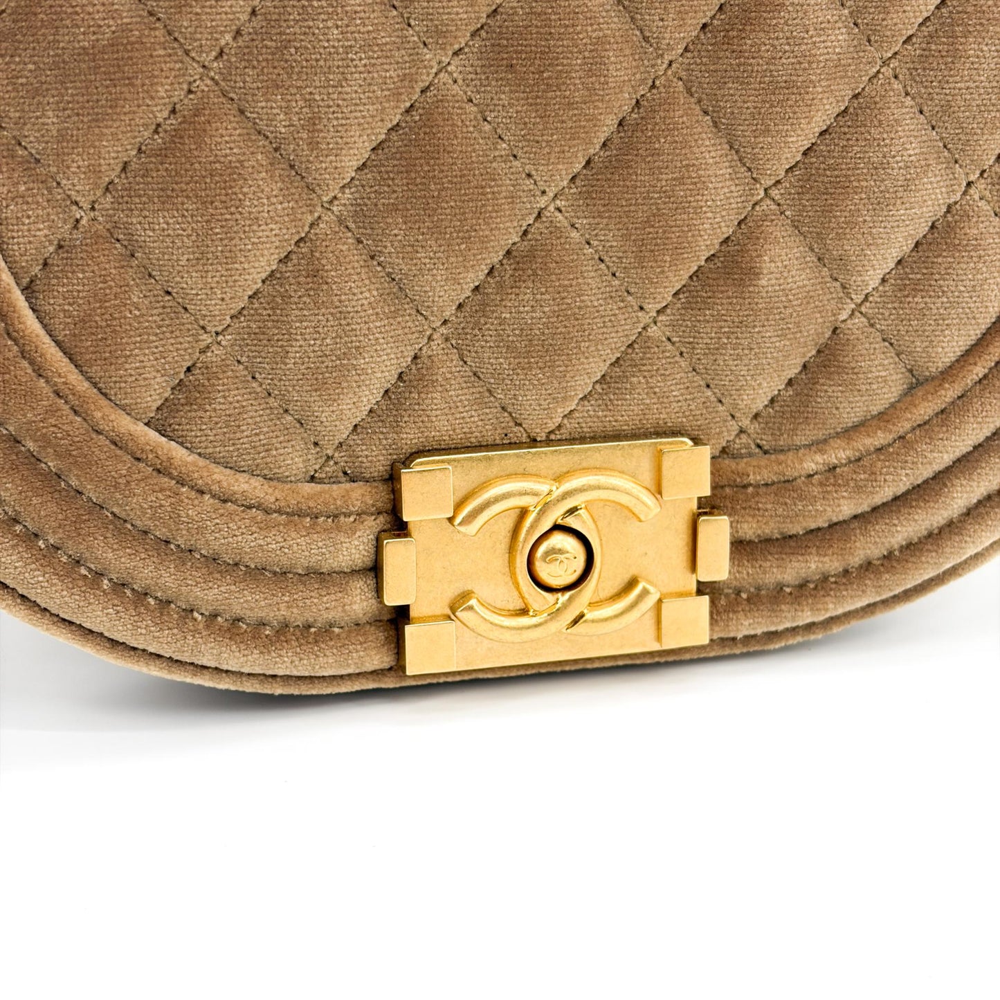 Chanel Boy Messenger Bag Velvet Brown Gold Hardware