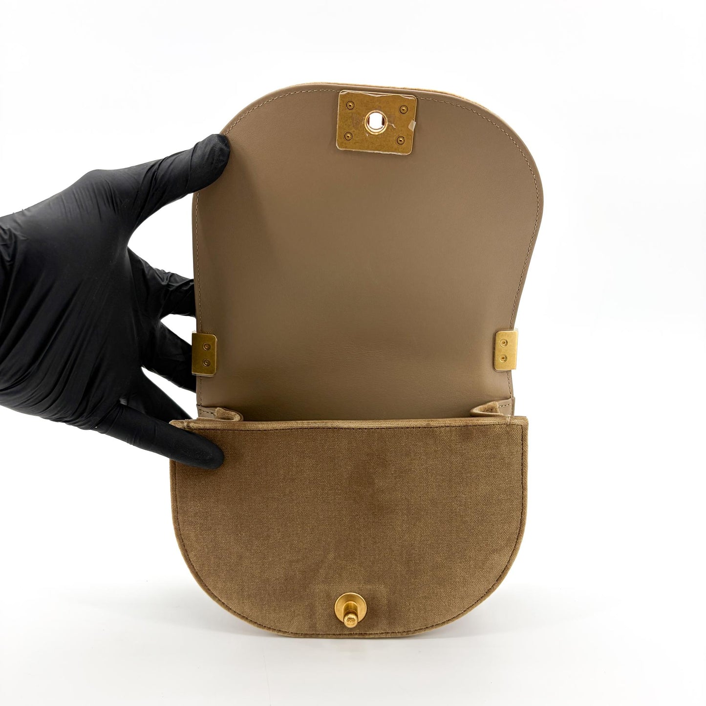 Chanel Boy Messenger Bag Velvet Brown Gold Hardware