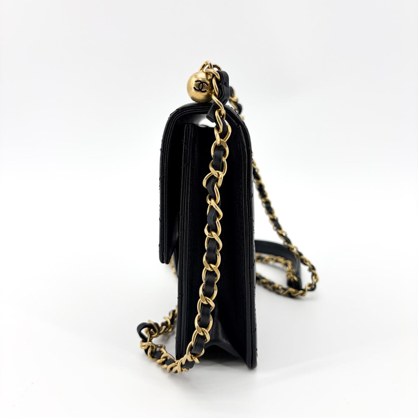 Chanel Lambskin Pearl Top Handle Mini Flap Bag Black Gold Hardware