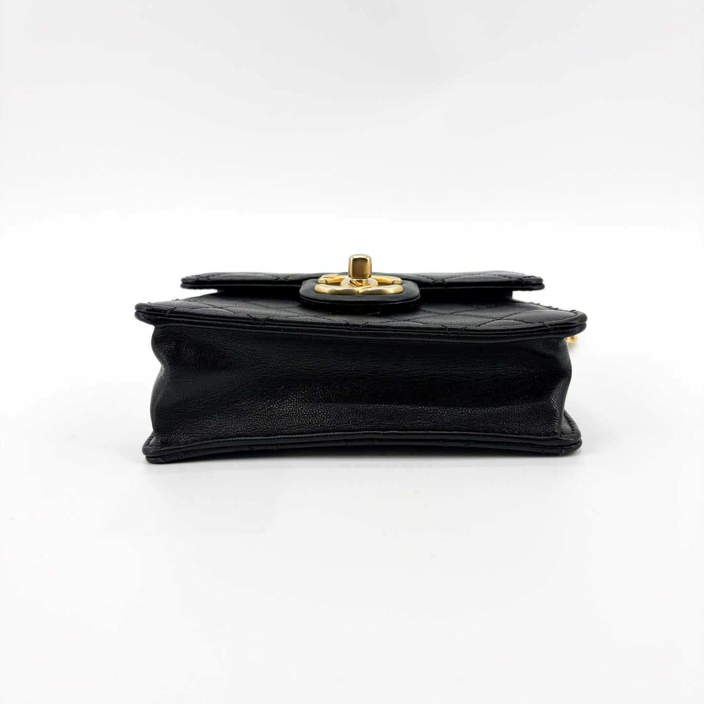 Chanel Lambskin Pearl Top Handle Mini Flap Bag Black Gold Hardware